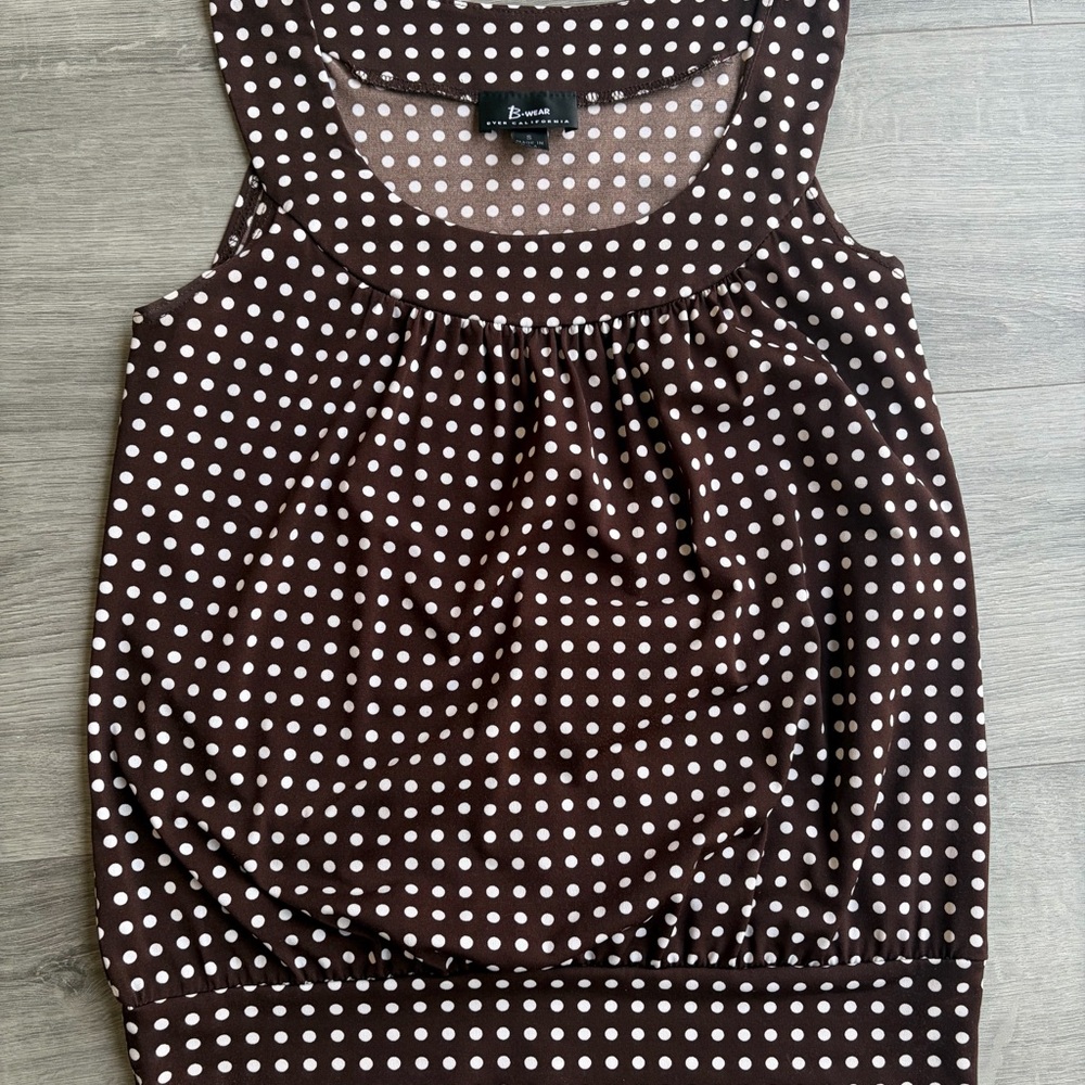 Y2K Brown Polka Dot Sleeveless Top Cinched Waist Size Small